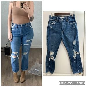 Abercrombie & Fitch Blue Distressed Straight Leg Jeans